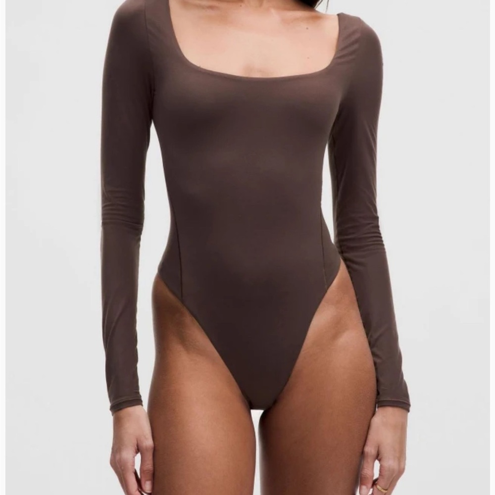 Lululemon Wundermost Ultra-Soft Square-Neck Long-Sleeve Bodysuit Espresso NWT